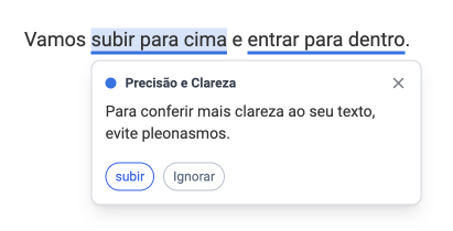 Captura do corretor a sugerir melhorias de clareza e estilo.