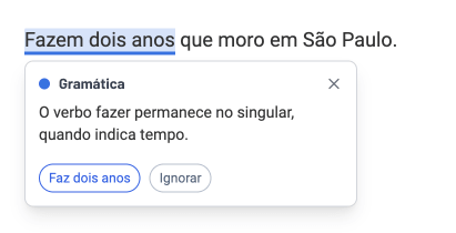 Captura do corretor a assinalar um erro gramatical.